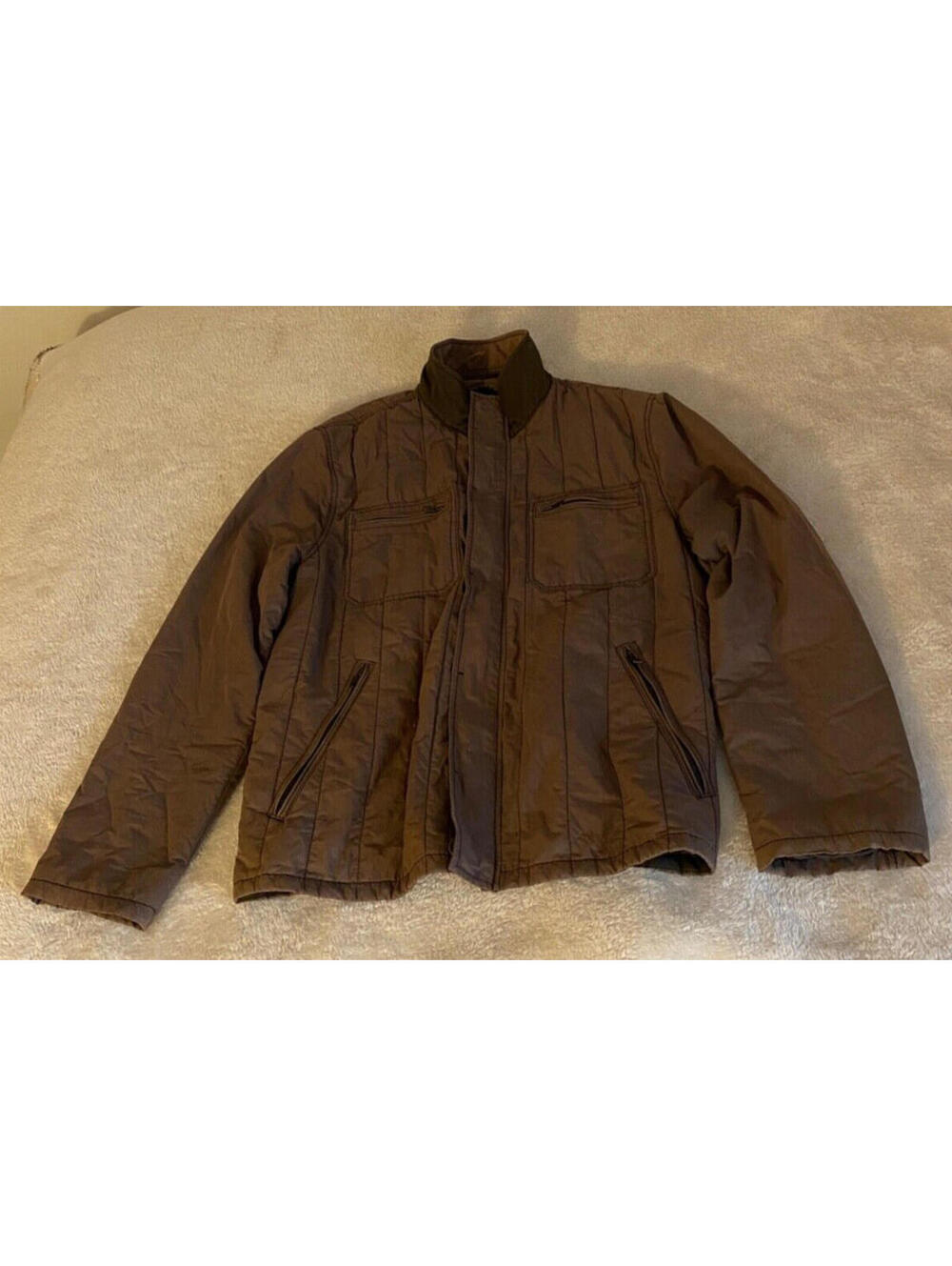 Express Mens Brown Moto Jacket Size Large Cotton/Nylon Stand Up Collar